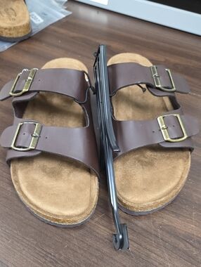 George Size 9 Brown Faux Leather Slide Sandal